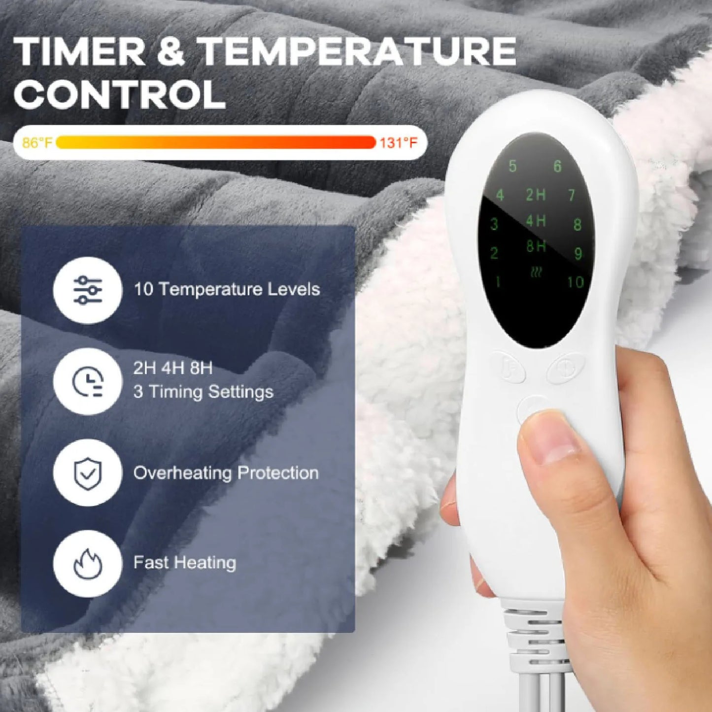 Heated Blanket with Sleeves Hood and Foot Pocket Flannel 10 Heating Levels Electric Wearable Blanket with 3 Time Settings